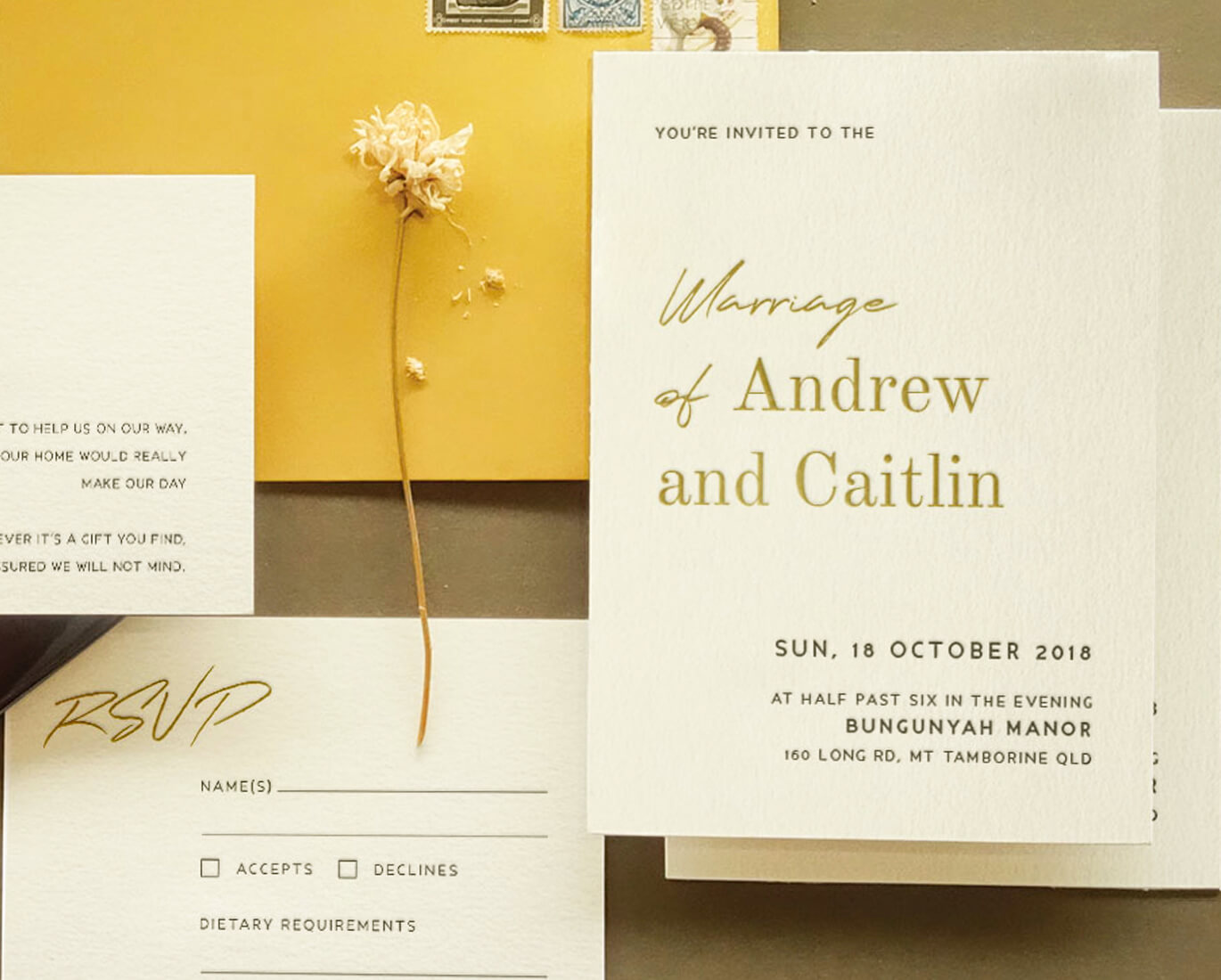 Ivory Board wedding invitation letterpress 